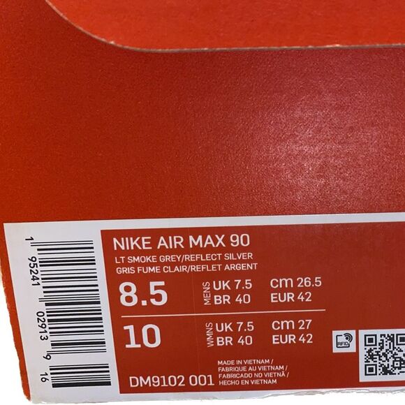 Nike Air Max 90 Light Smoke Grey/Reflect Silver Men’s 8.5 Women’s 10 main image 2